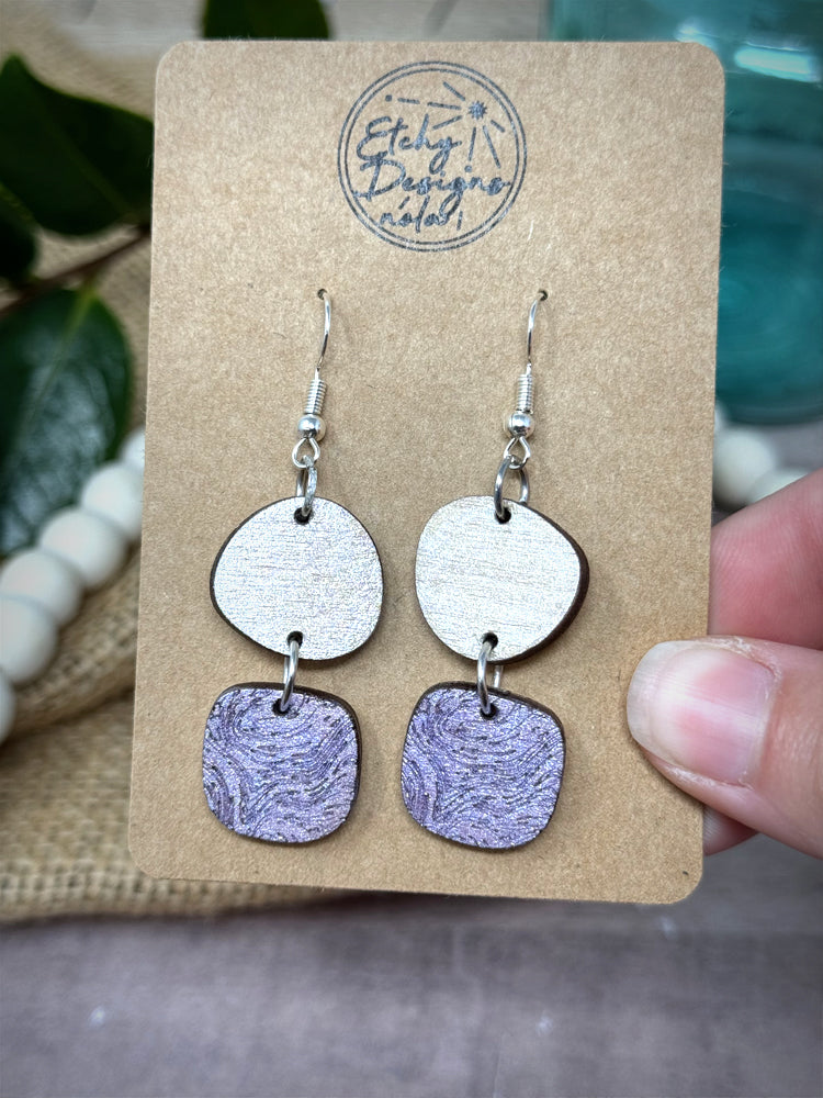 Textured Drop Down Earrings White and Lavender