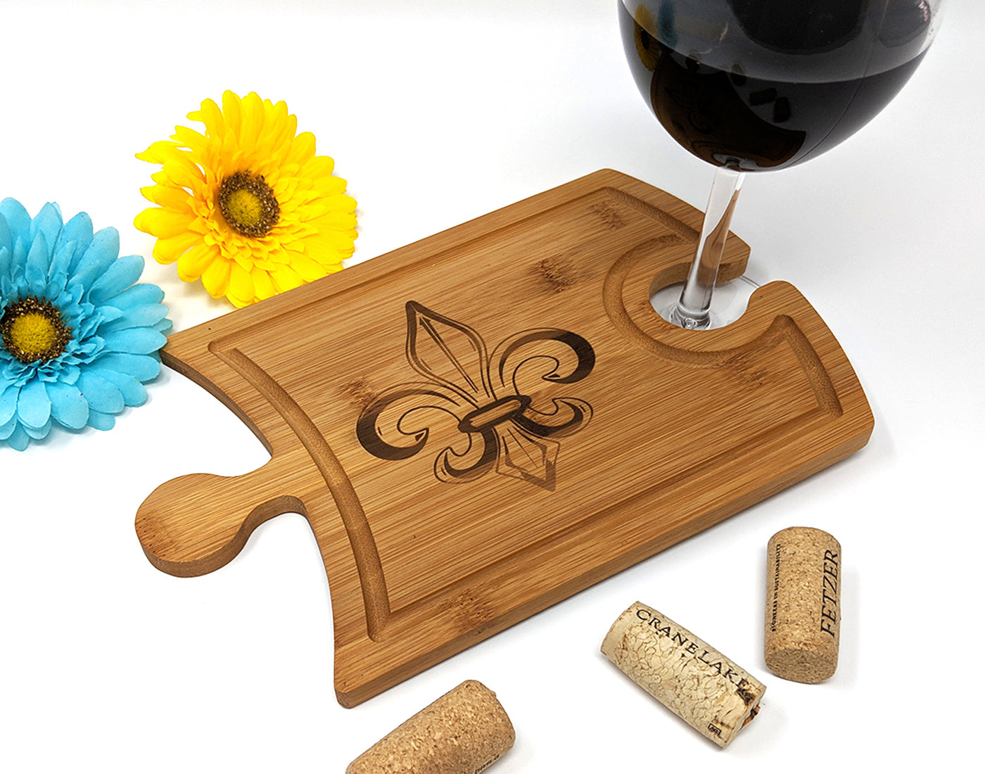 Fleur De Lis Etched Cheese and Wine Tray