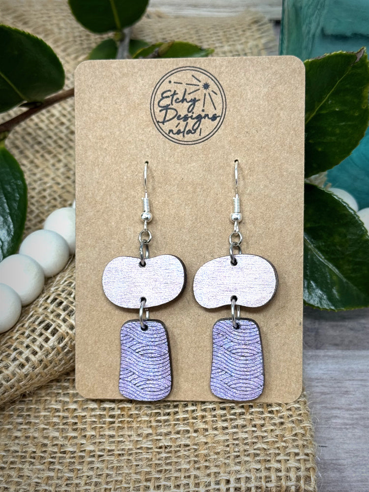 Textured Drop Down Earrings Purple Waves and White