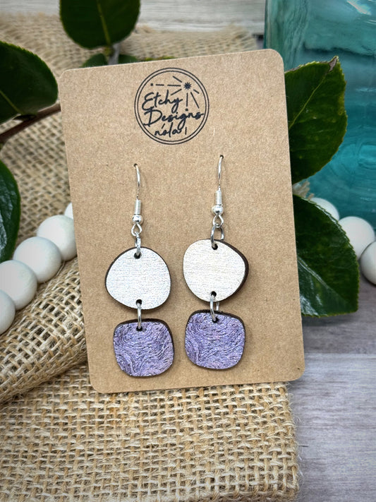 Textured Drop Down Earrings White and Lavender