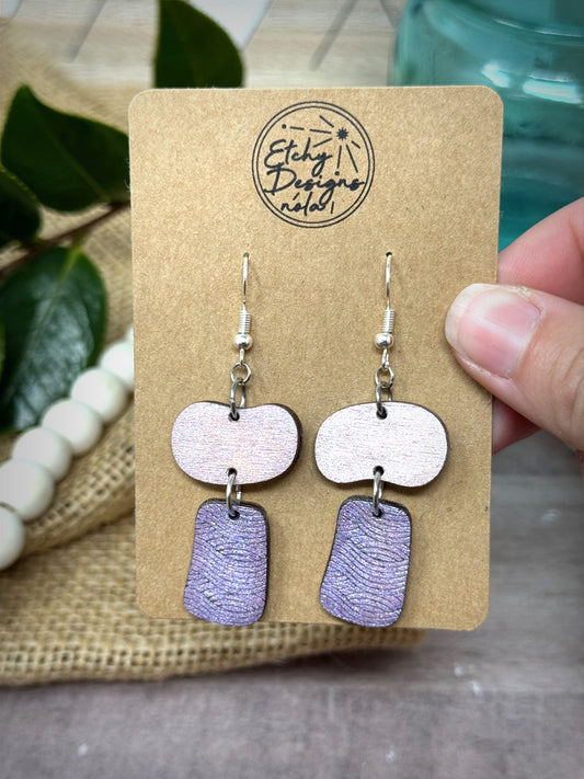 Textured Drop Down Earrings Purple Waves and White