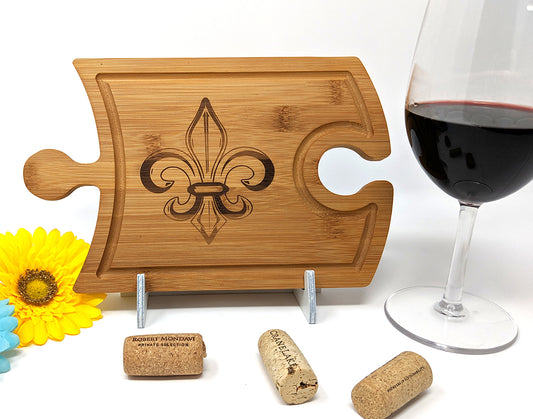 Fleur De Lis Etched Cheese and Wine Tray