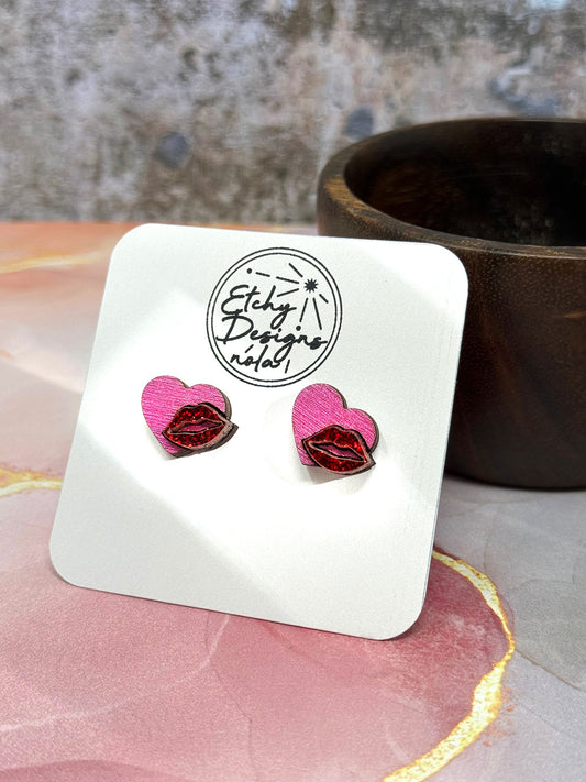 Heart and Kiss Valentines Day Studs