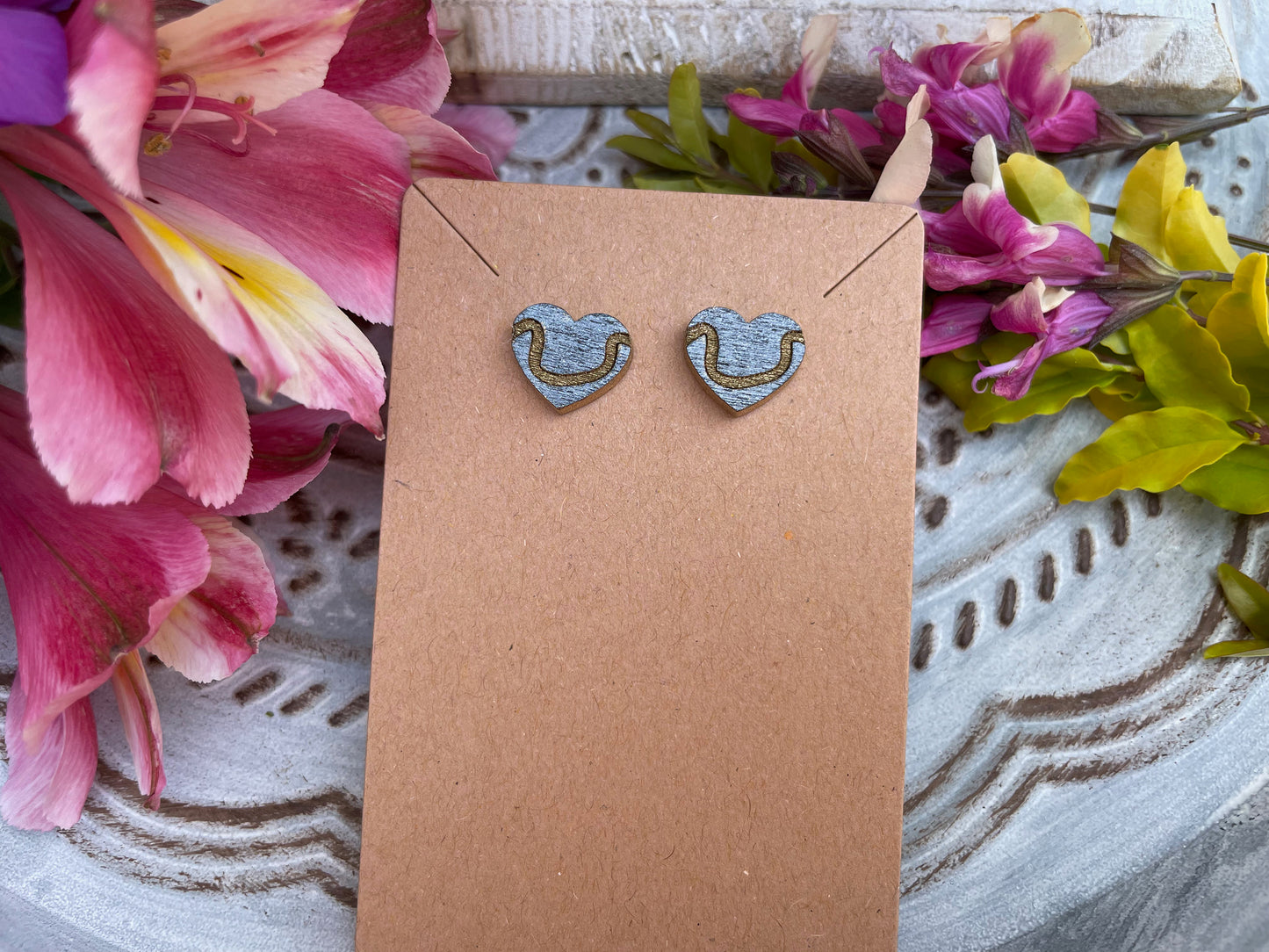 Mississippi River In Heart Studded Earrings