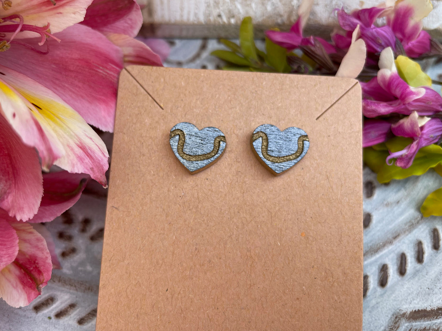 Mississippi River In Heart Studded Earrings