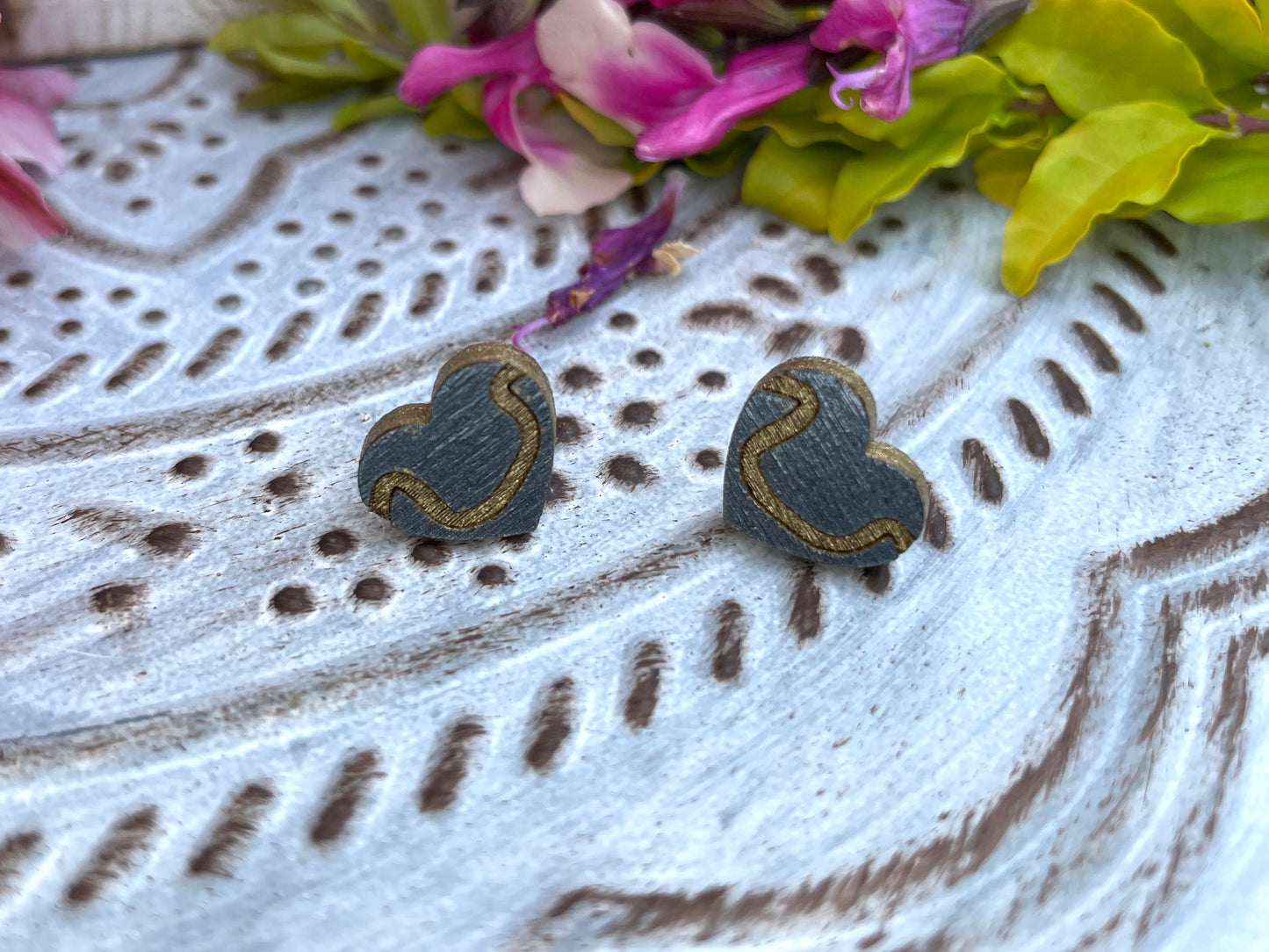 Mississippi River In Heart Studded Earrings