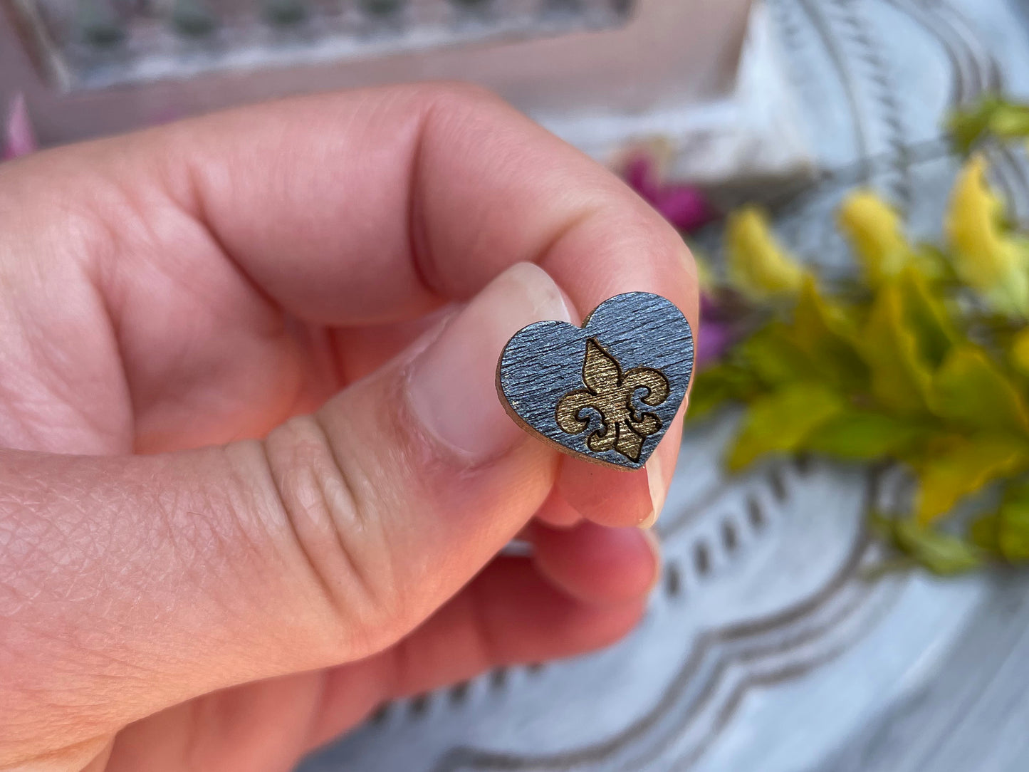 Fleur De Lis In Heart Studded