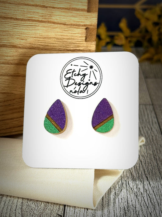 Teardrop Mardi Gras Studded Earrings