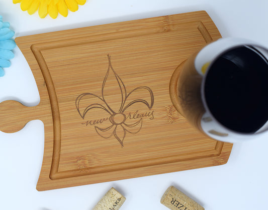 NOLA Fleur De Lis Etched Cheese and Wine Tray