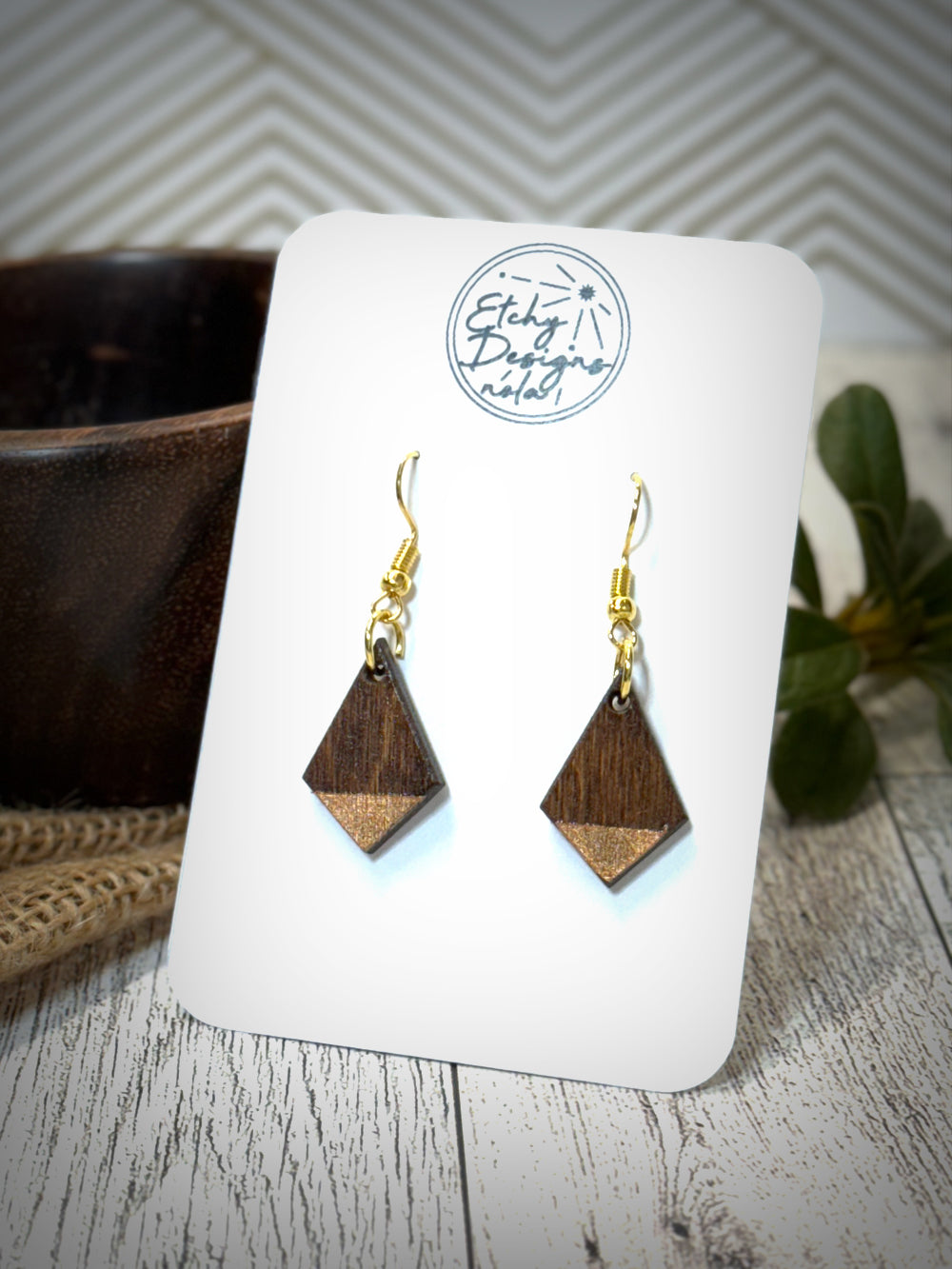 Geometric and Copper Dangle Earring - Diamond