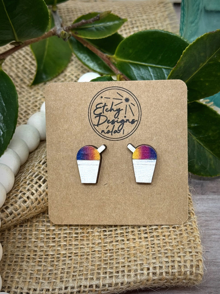 Rainbow Snowball Stud Earrings – Handmade Wooden Stud Earrings – Colorful Lightweight Wood Jewelry